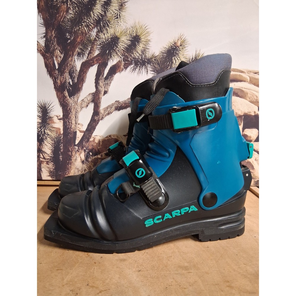 Scarpa T2 Telemark Ski Boots Mens Blue Black Backcountry Touring Size 8 8.5